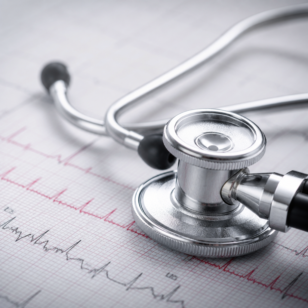 Stethoscope on an electrocardiogram printout